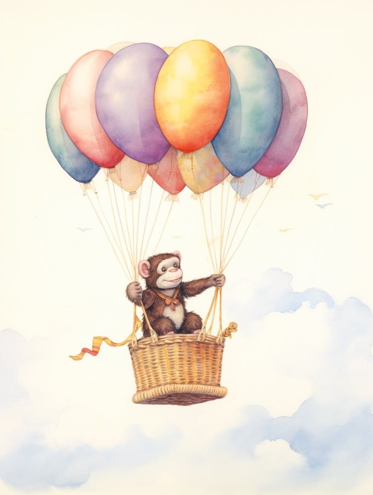 Baby Chimpanzee 2 In A Hot Air Balloon