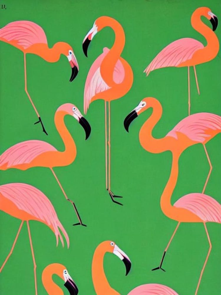 Flamingo Midcentury Illustration Bird