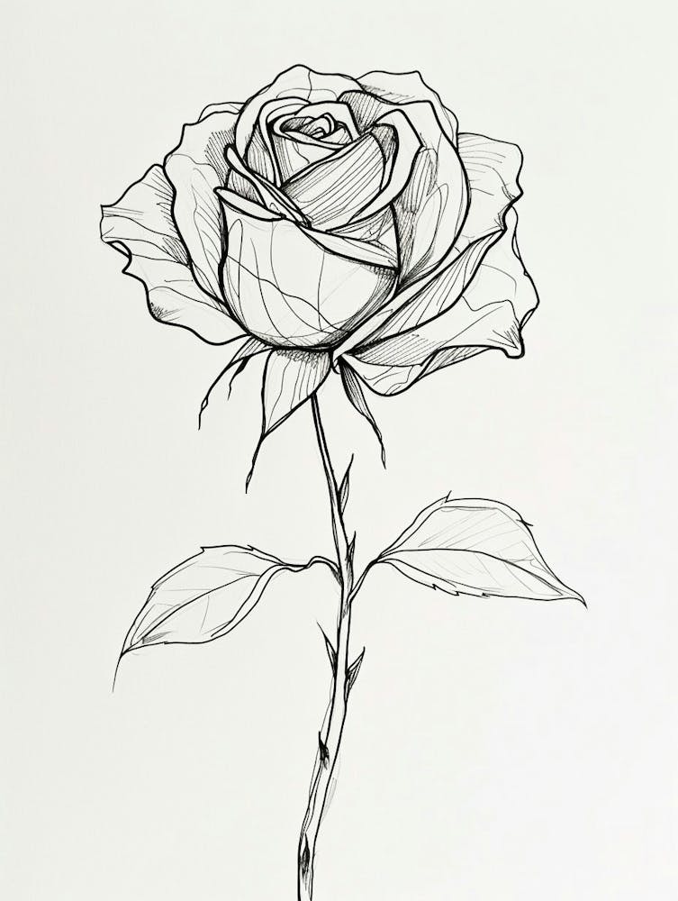 English Rose Black And White Line Drawing 18