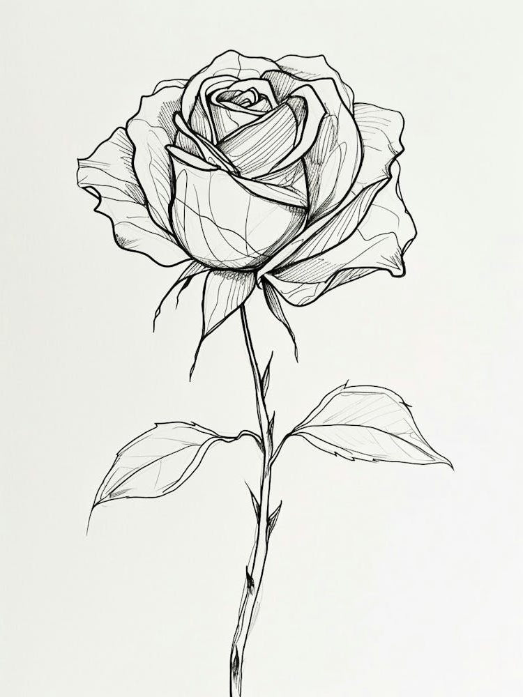 English Rose Black And White Line Drawing 18