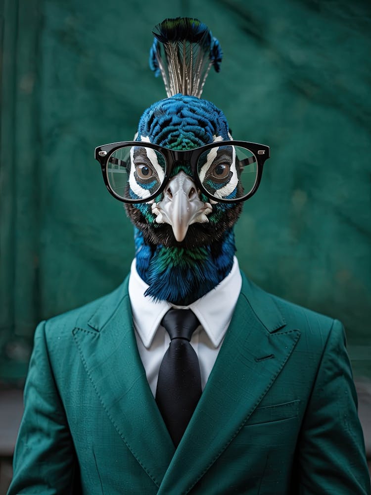 Paon Élégant en Costume Sarcelle