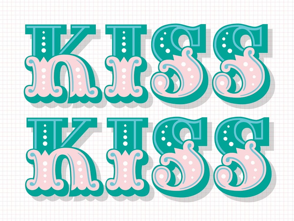 Kiss Kiss Carnival Style Typography Turquoise & Pale Pink