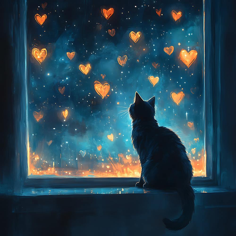 Dreamy Night Sky with Heart Stars Cat 9
