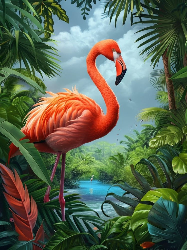 Greater Flamingo Ria Celestun Biosphere Reserve Tropical Illustration 5
