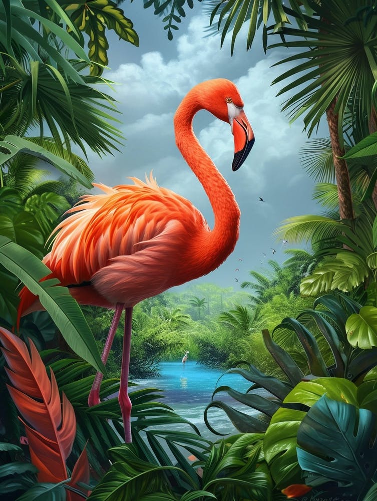 Greater Flamingo Ria Celestun Biosphere Reserve Tropical Illustration 5