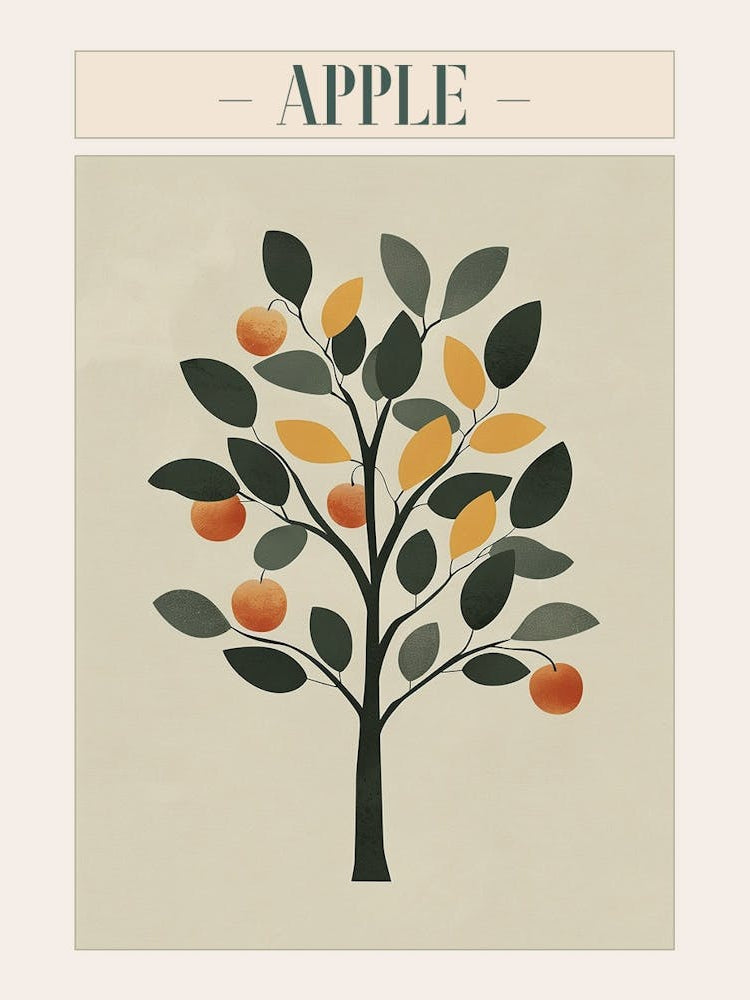 Apple Tree Minimal Japandi Illustration 4 Poster