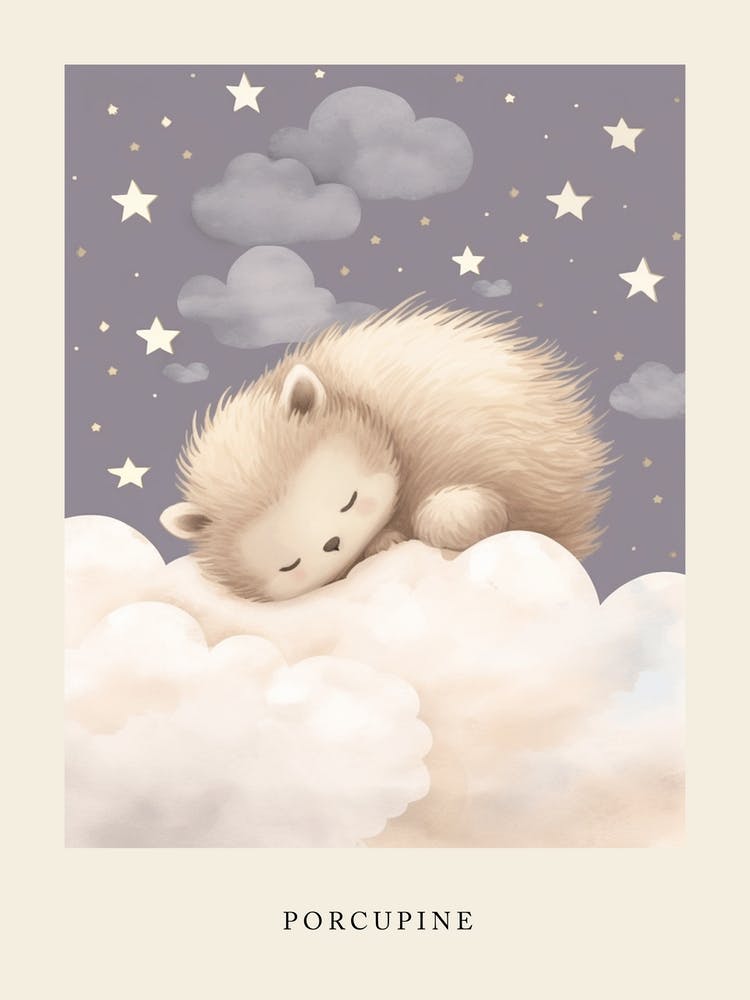 Sleeping Baby Porcupine Nursery Poster