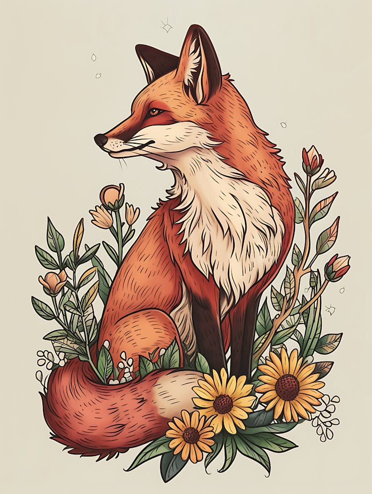 Amazing Red Fox With Flowers 12