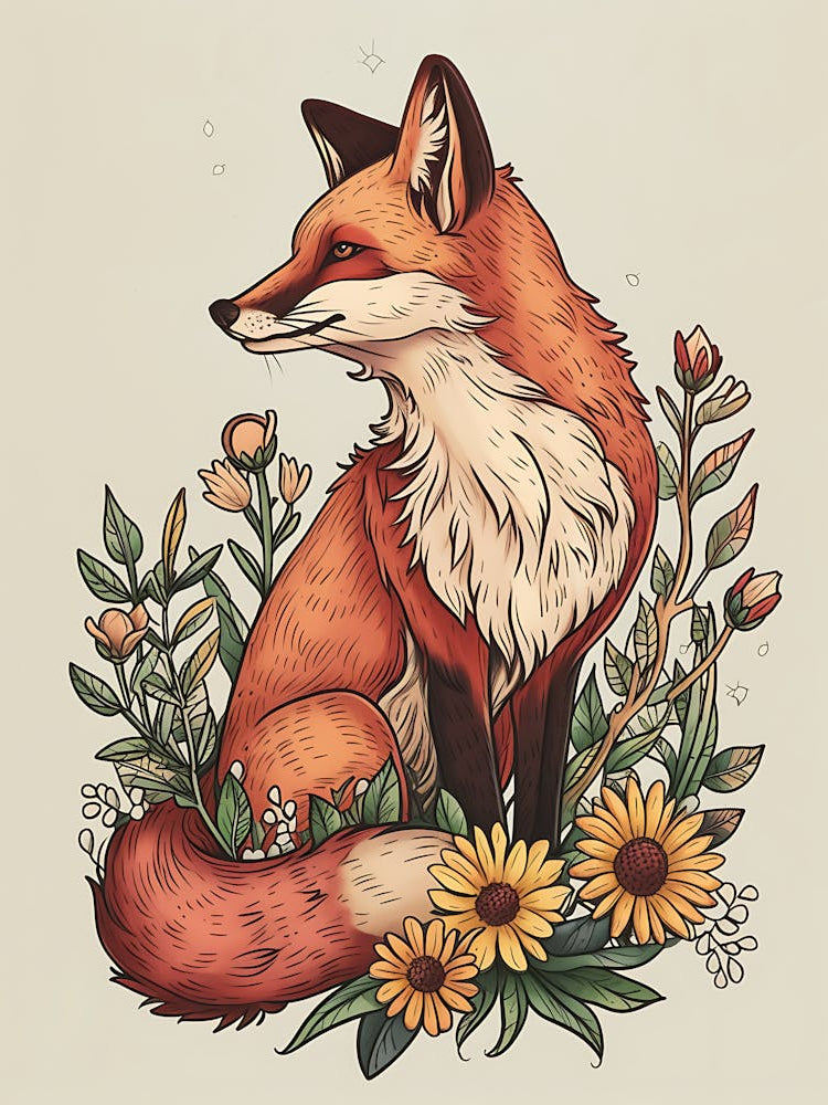 Amazing Red Fox With Flowers 12