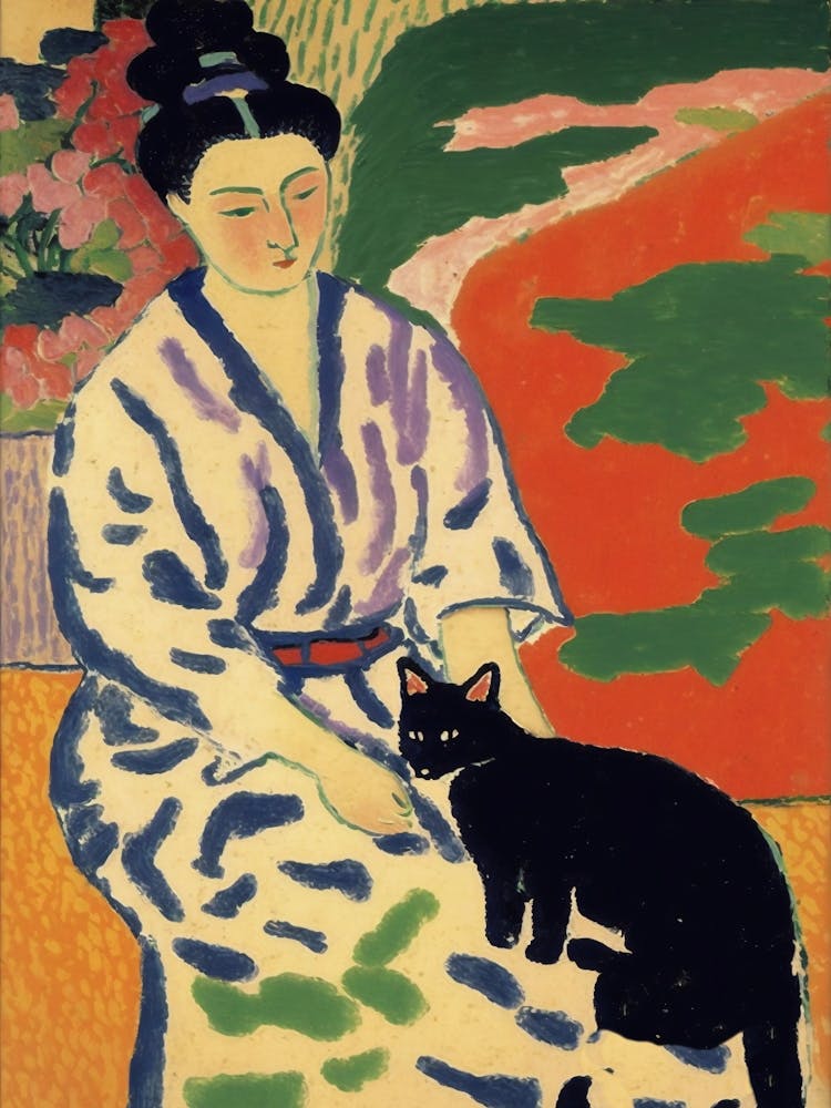 Matisse  Style La Japonaise With Black Cat