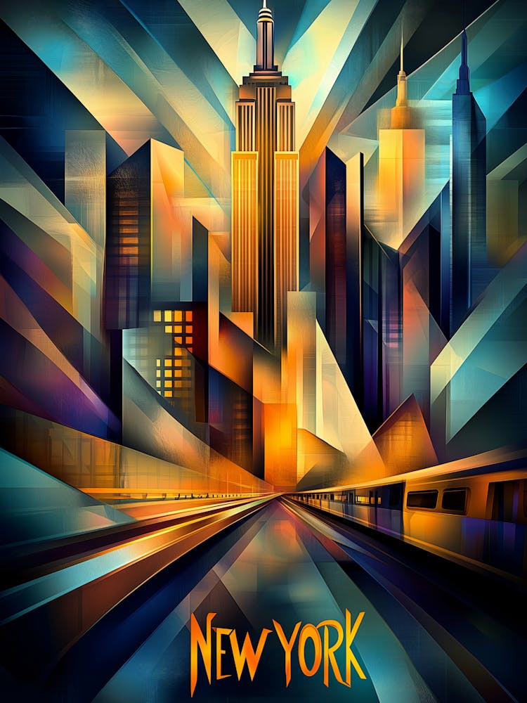 New York Dynamic Cubism – Modern Geometric Skyline Poster