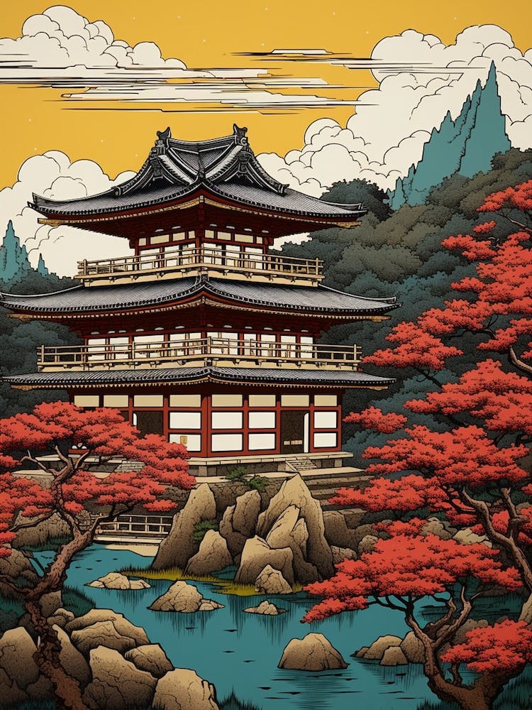 Ryoan Ji Temple, Japan Vintage Reisekunst 4