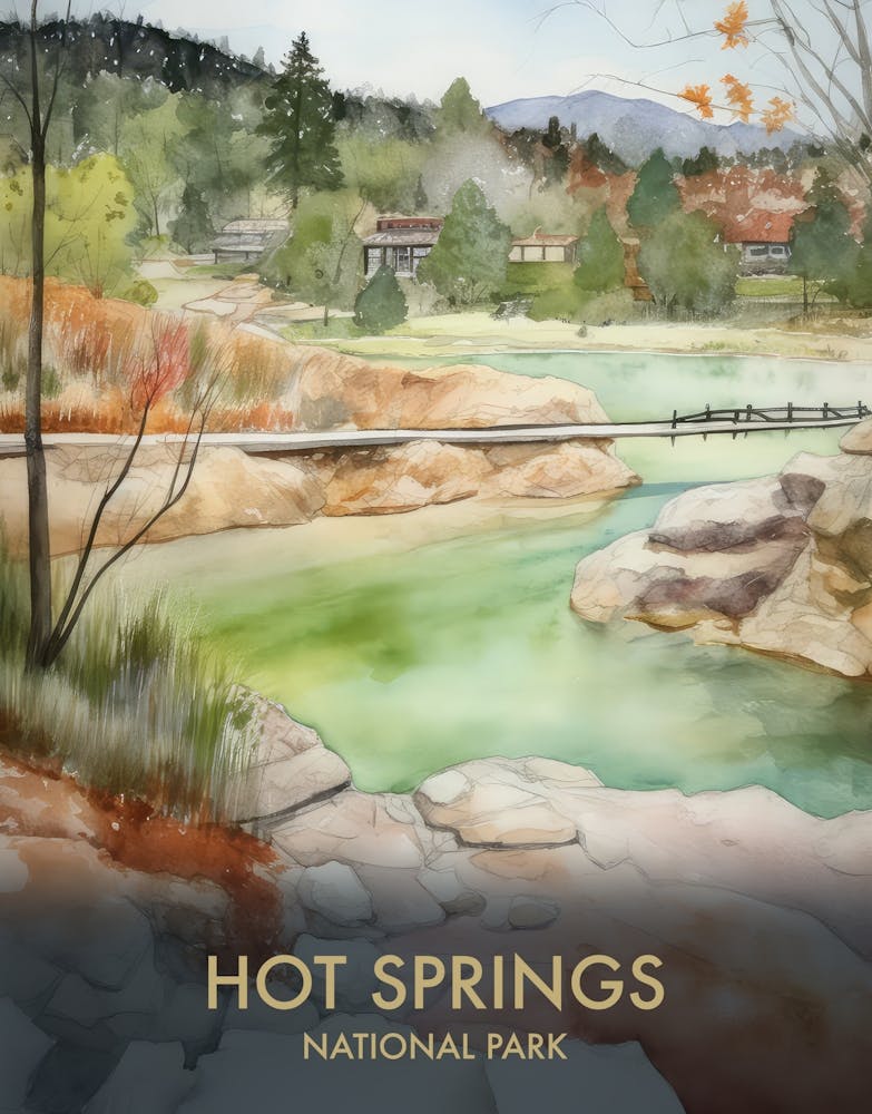 Hot Springs National Park Watercolour Vintage Travel Poster 3