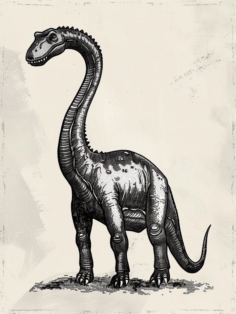 Black & White Dinosaur Etching Style Illustration