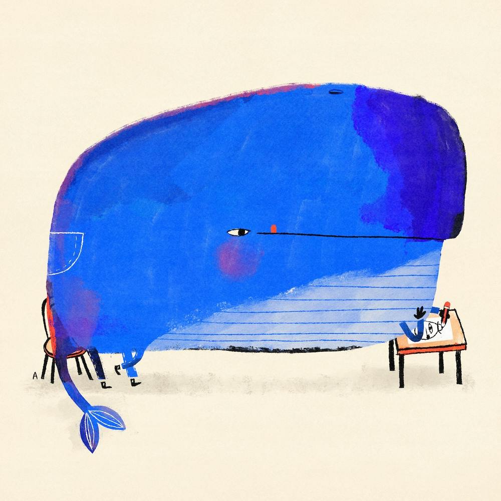 Whale Sitting At Desk Drawing Square