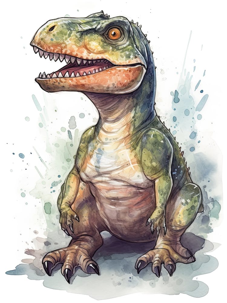 Carcharodontosaurus Cute Dinosaur Watercolour 3