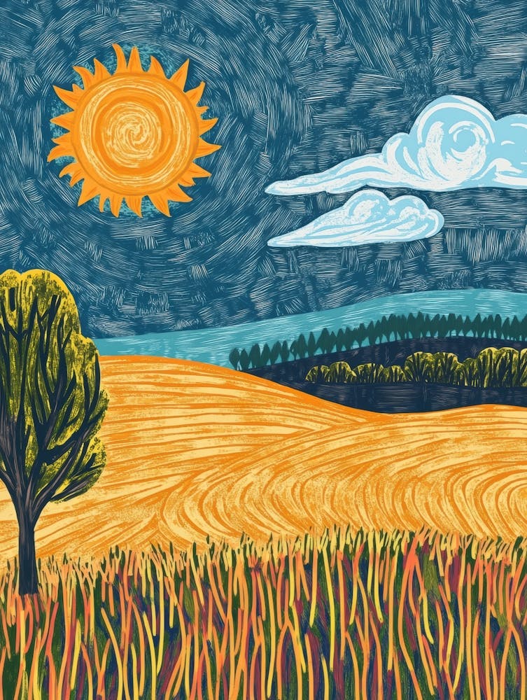 Landscape With Trees And Sun