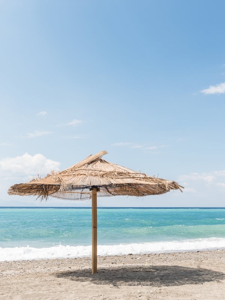 Beach Umbrella On The Beach In Calabria In Italy