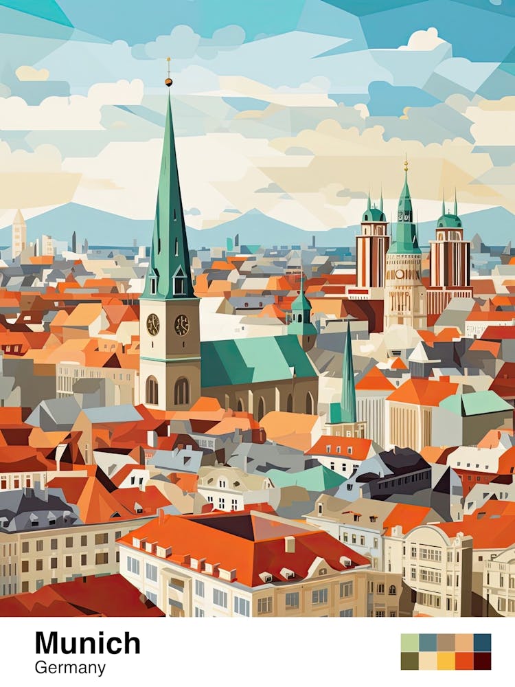 Munich, Germany, Geometric Illustration 4 Poster