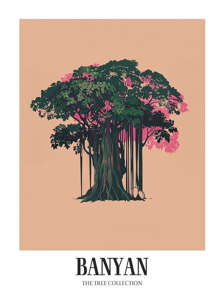 Banyan Tree Colourful Illustration 1 Poster