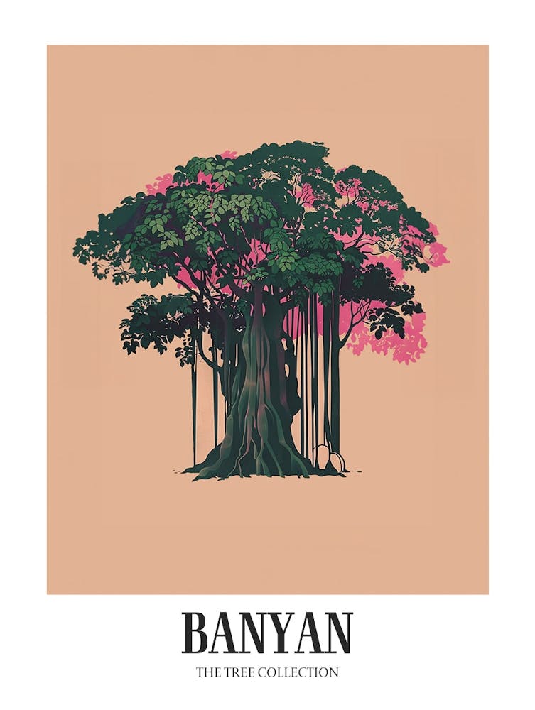 Banyan Tree Colourful Illustration 1 Poster
