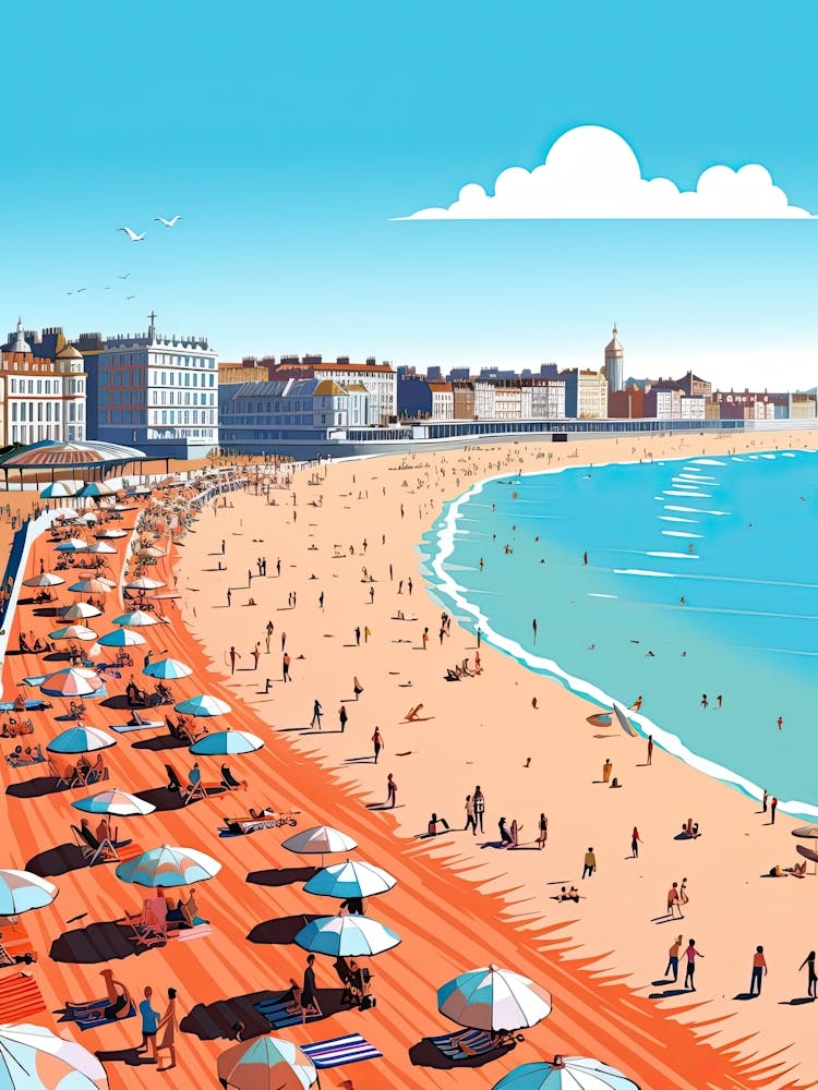 Brighton Beach, England, Flat Illustration 2
