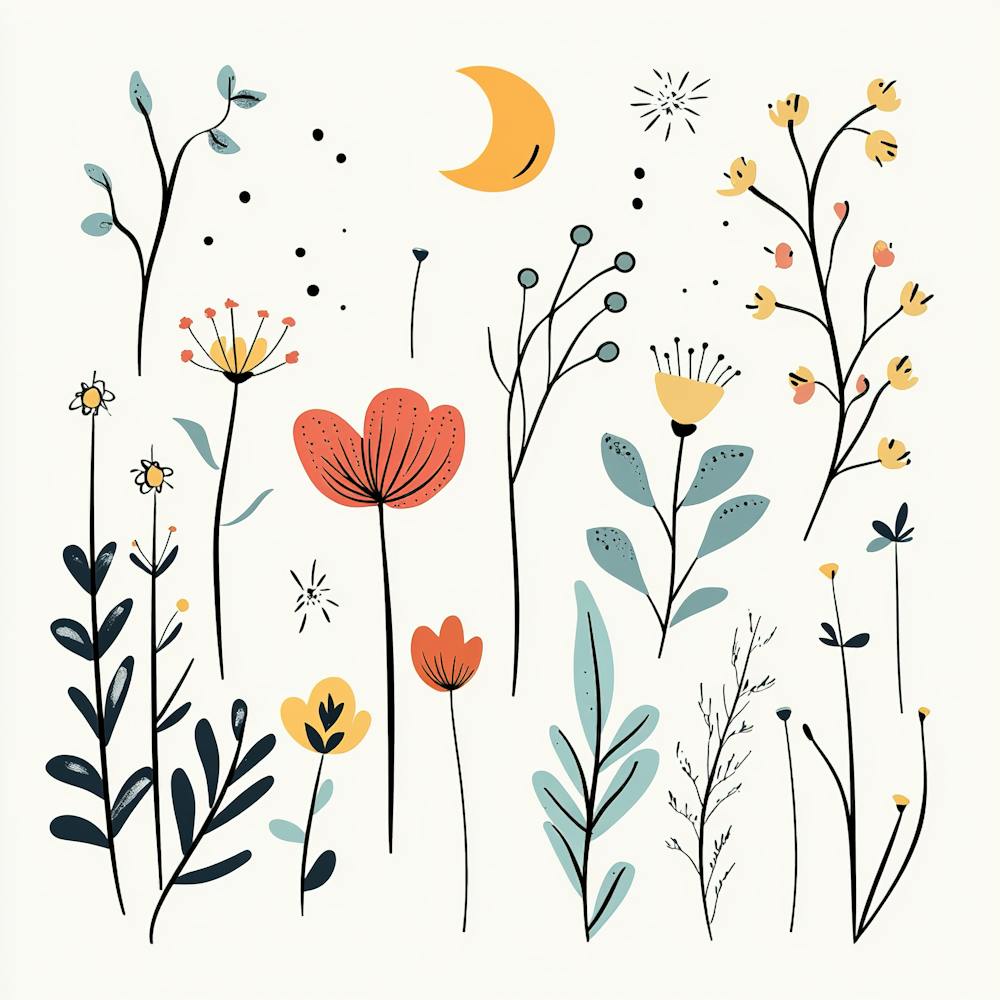 Cute Line Art Wildflowers 4