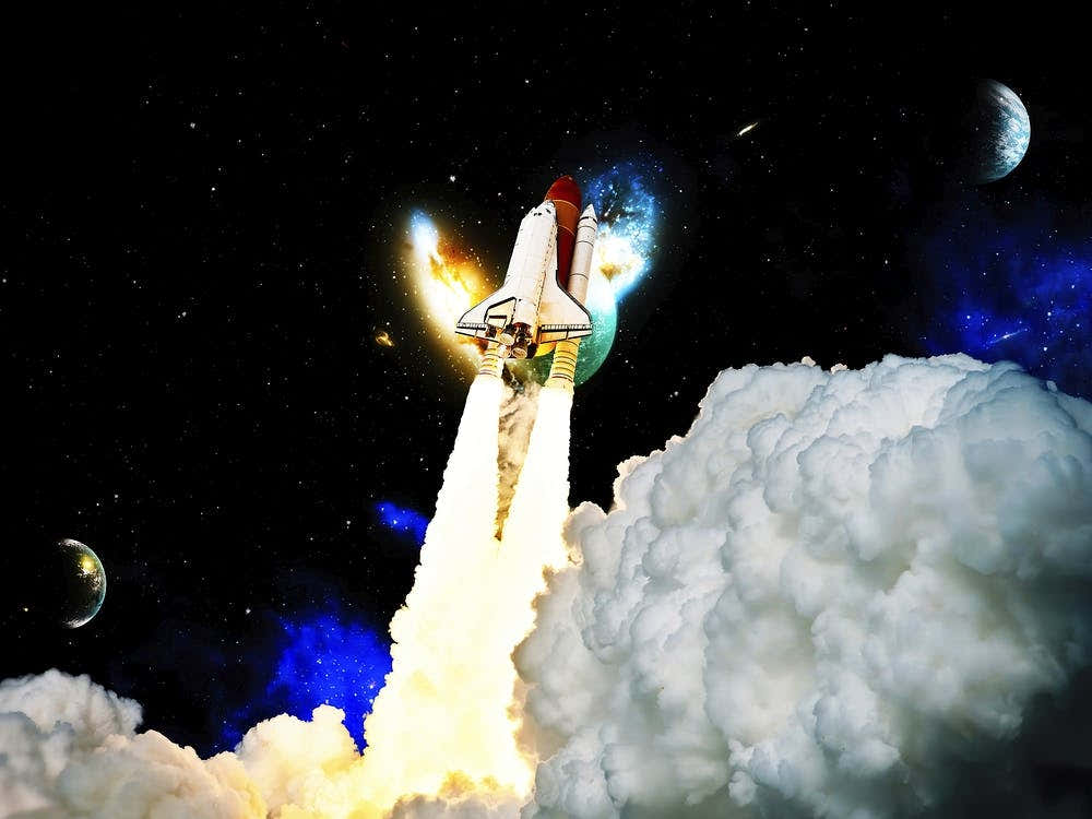 Space shuttle, Mars - liftoff — space poster, space art, photo poster, space collage