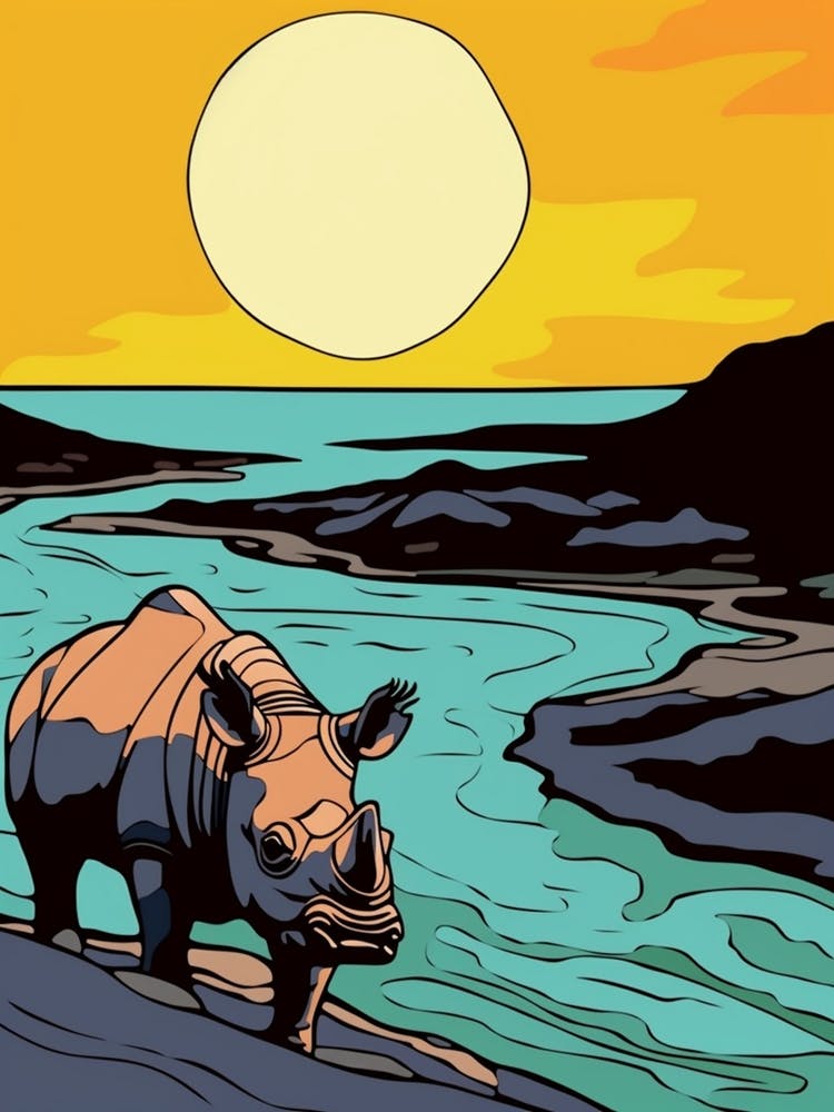 Rhino Walking By The River