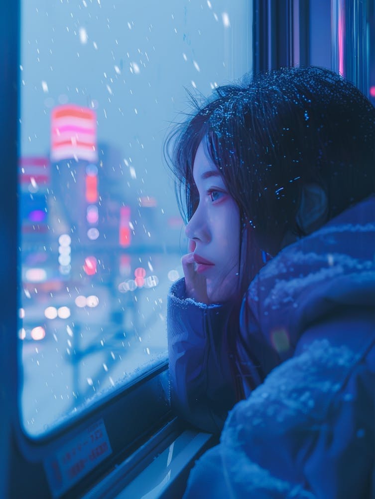 Girl Looking Out Of A Train Window