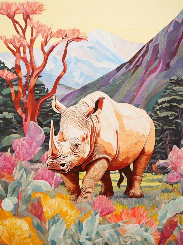 Rhino With Plants & The Sunrise 1