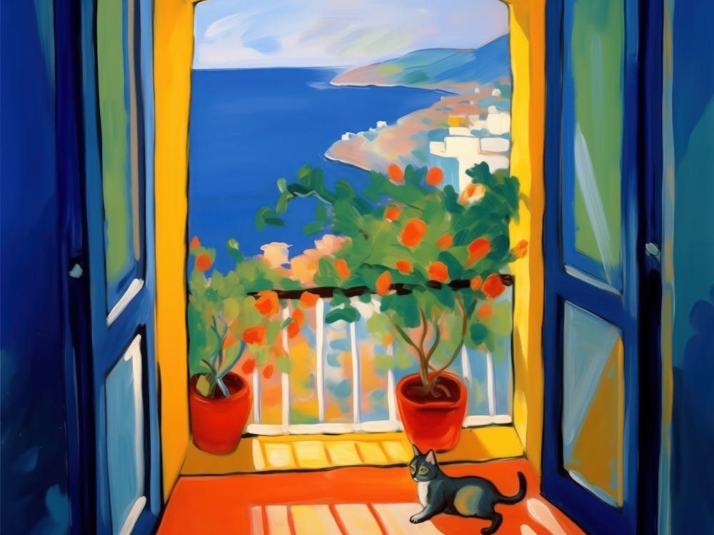Henri Matisse Amalfi Coast Italy Cat By The Window Landscape