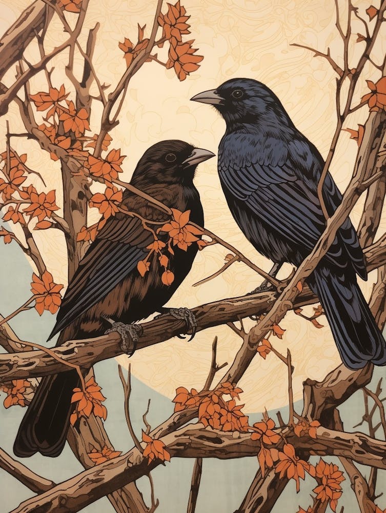 Art Nouveau Birds Poster Raven 1