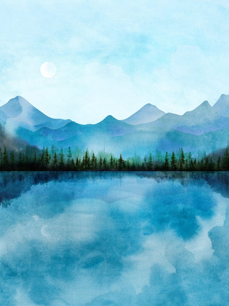 Lake Print, Reflection Print, Mountain Print, Lake Poster, Calm Print, Sea Poster, Water Print, Lake Forest Print, Forest Print, Blue Sky Print