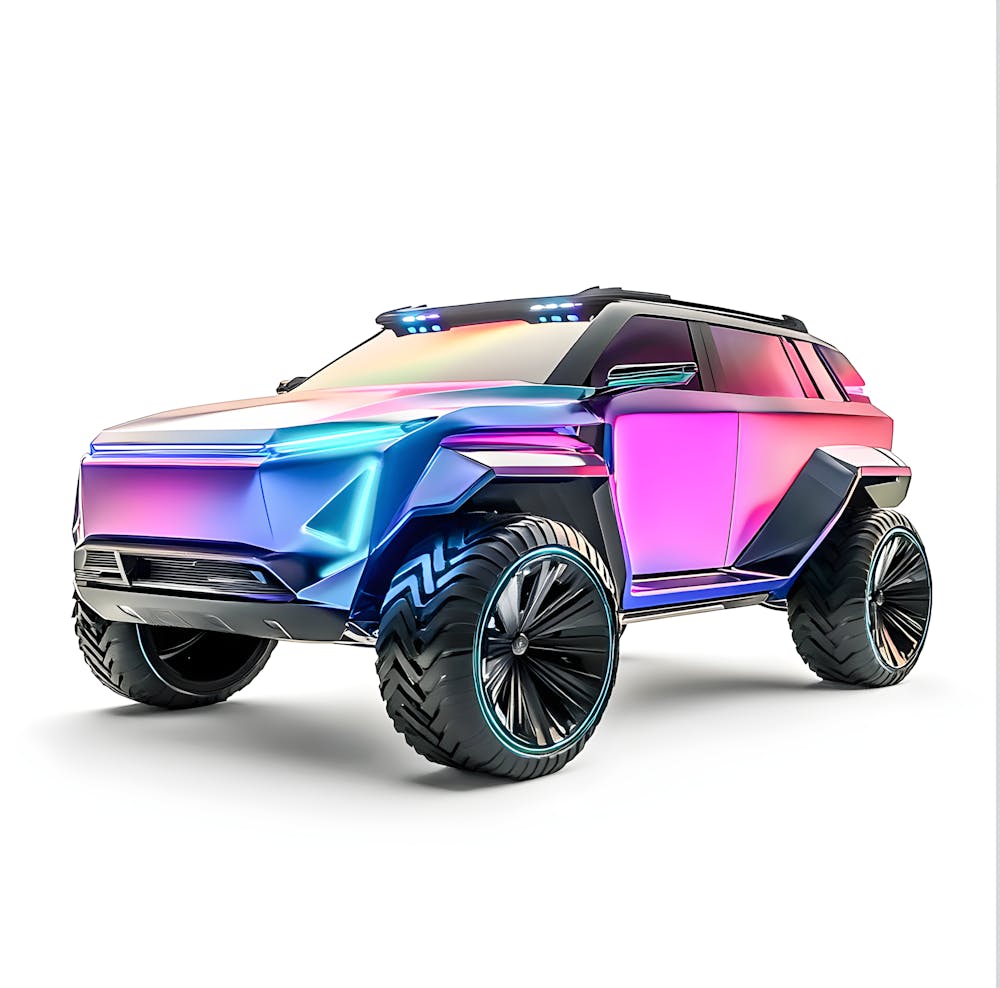 Futuristic Off Road Suv Neon Cyberpunk 4x4 With Led Lights & Giant Wheels