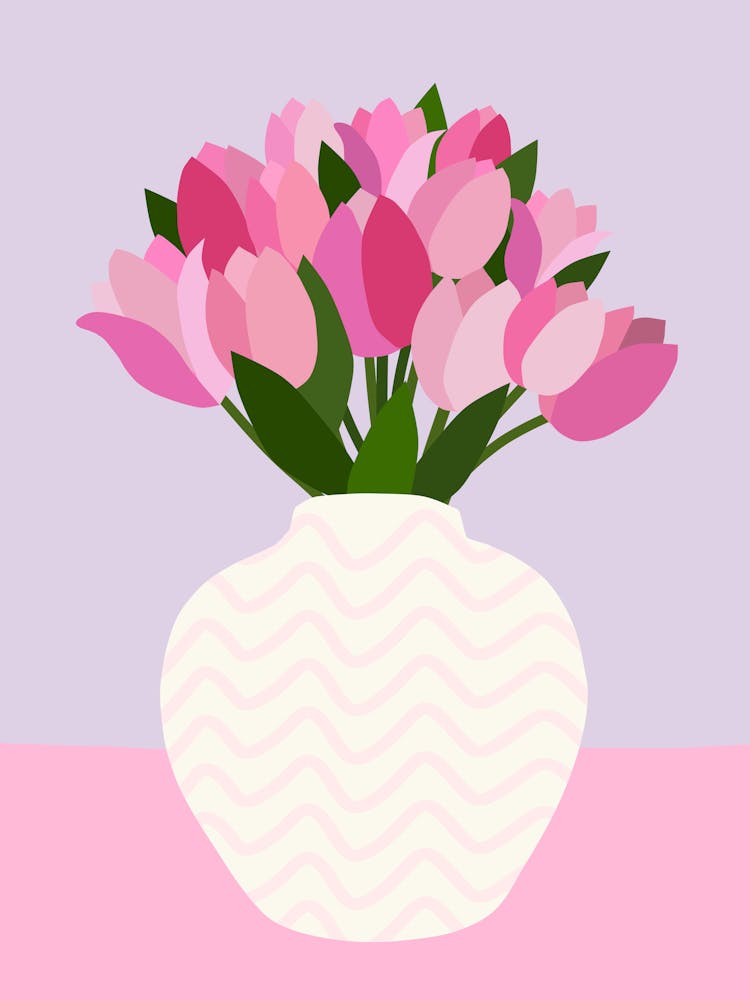 Tulip Arrangement - Pink And Purple Floral Vase