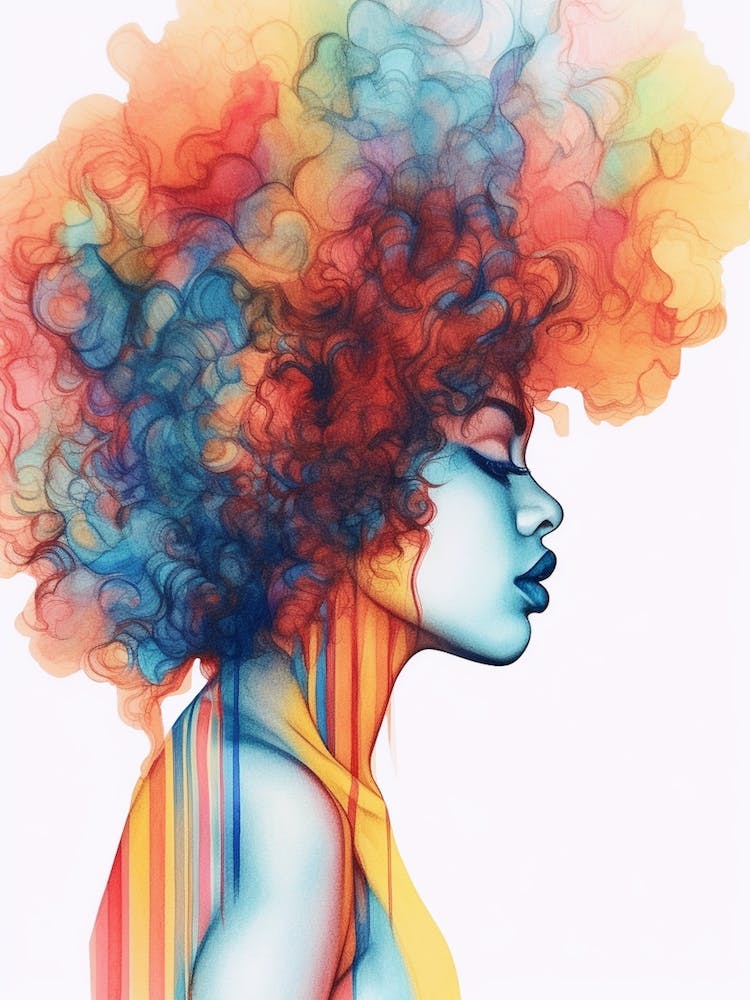 Retro Watercolour Afro Portrait 4
