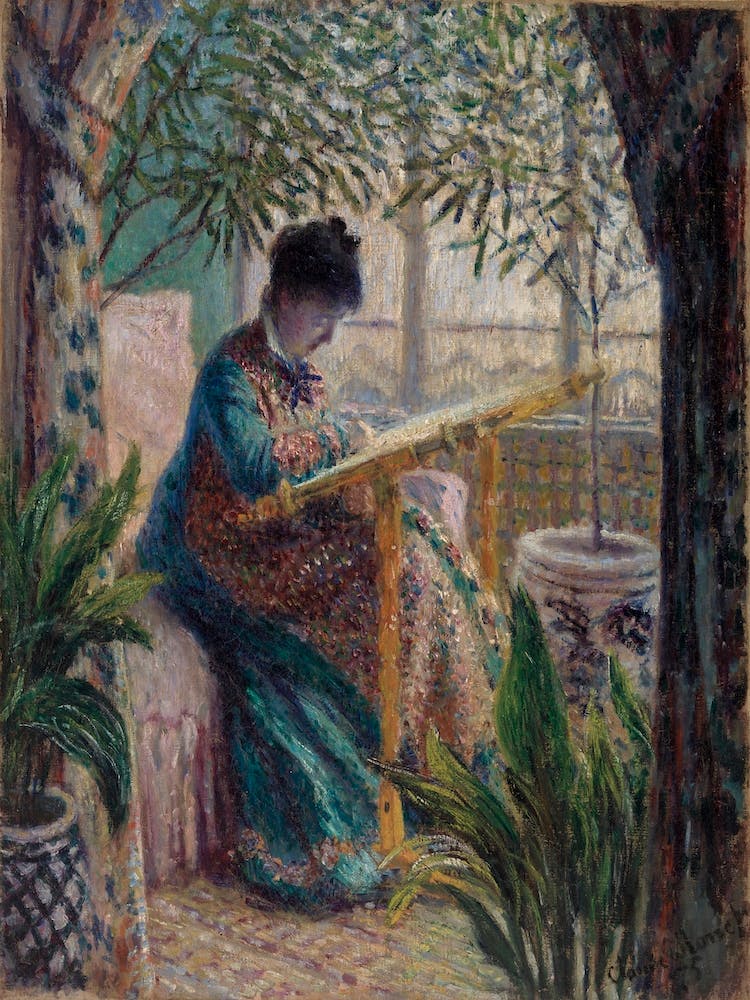 Madame Monet Embroidering, Claude Monet