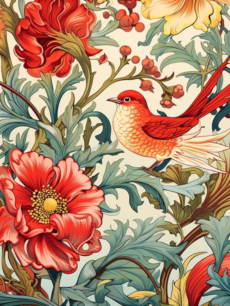 Floral Pattern With Birds And Flowers 2