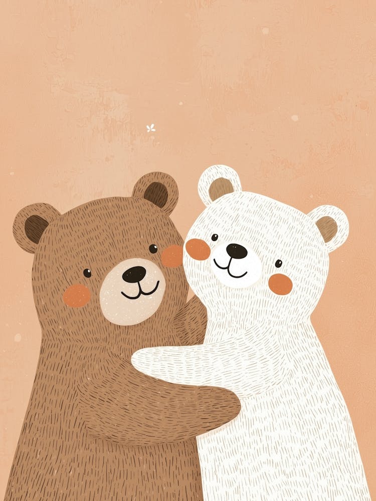 Two Bears Hugging, nursery wall art, kids room prints, playroom decor