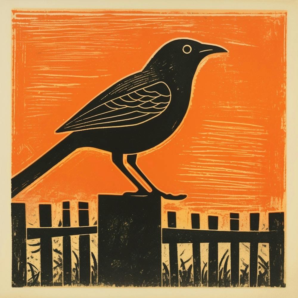 Retro Bird Lithograph Cowbird 2
