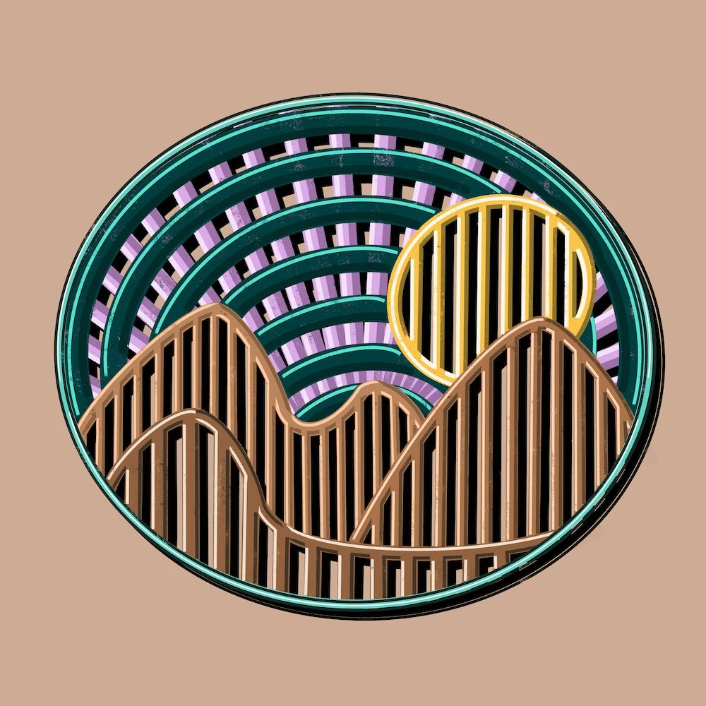 Boho Desert Cosmic Sunset Graphic Design Pastel Colors Striped Oval Circle