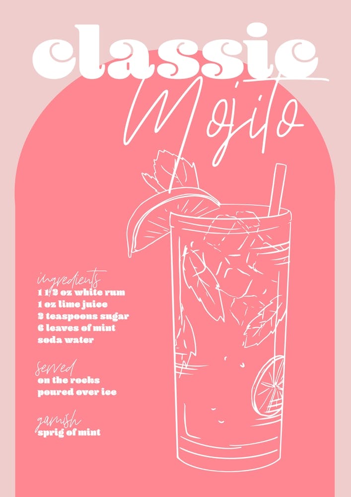 Recette Classique de Mojito D'Inspiration Vintage Rétro Rose Et Rose Foncé