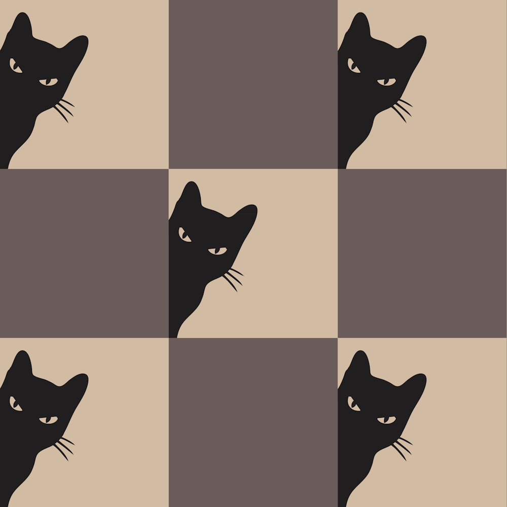 Playful Checker Board Cat Peeping Pattern 10 In Contemporary Beige Brown Black 02