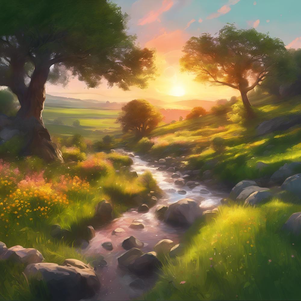 Rural Cornwall in Summer, Rocky Stream through Flourishing Grassland