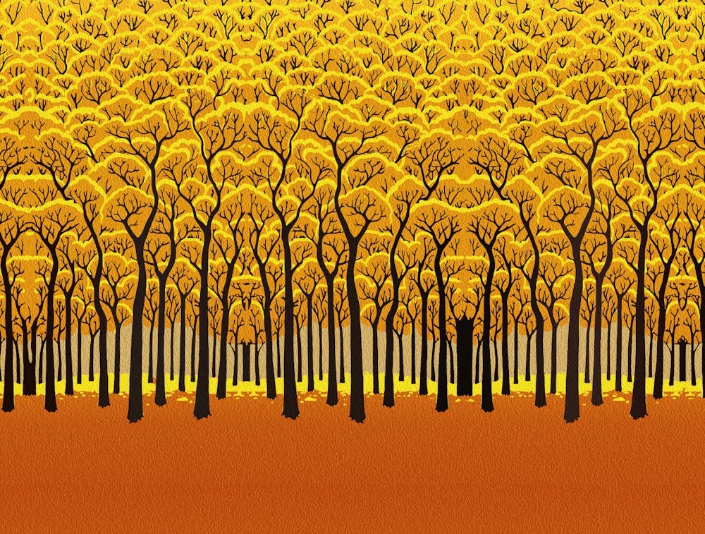 Golden Autumn Forest – Enchanting Fall Woodland Illustration