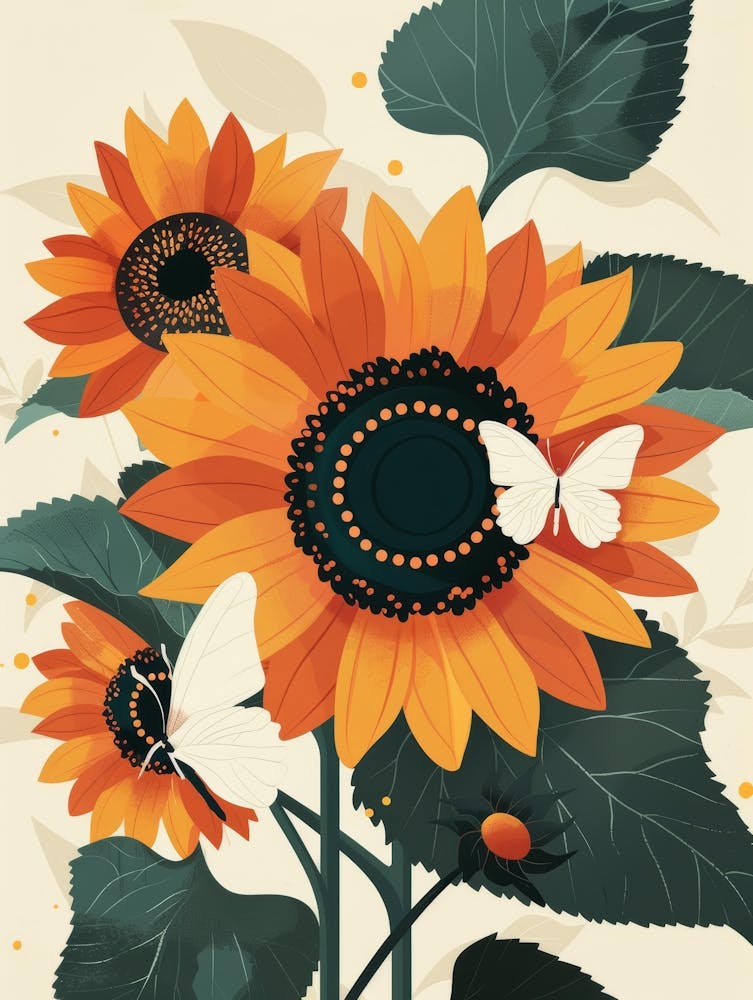 Sunflowers And Butterflies 1