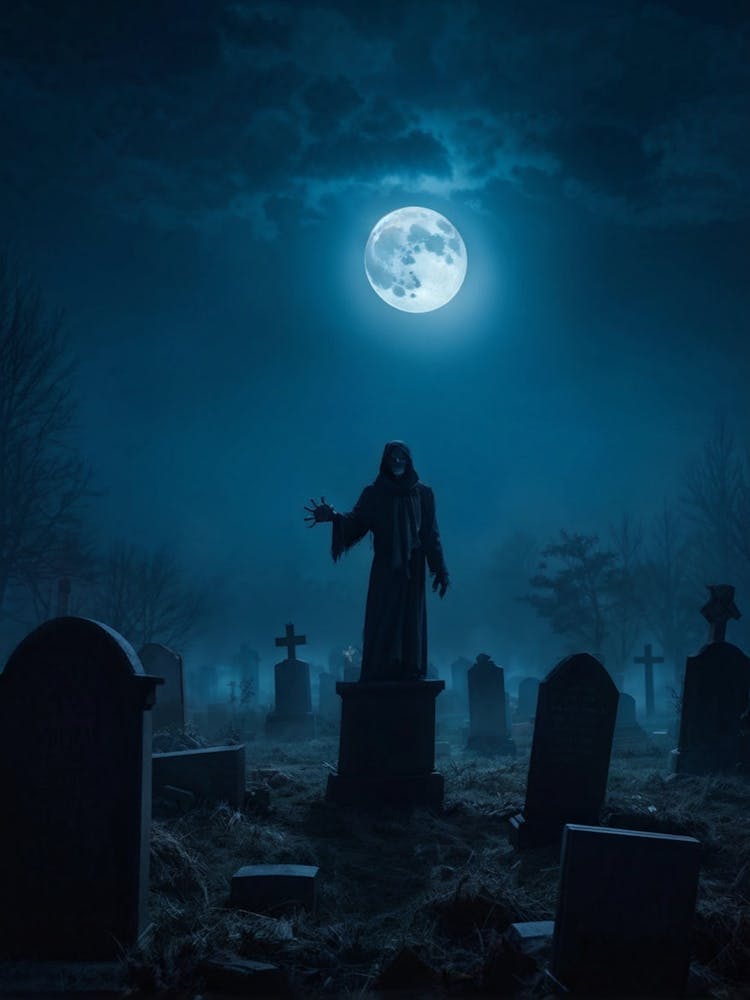 Death Fear Rising Full Fog Gravestone Dark Night Evil Background Holiday Horror Undead 2