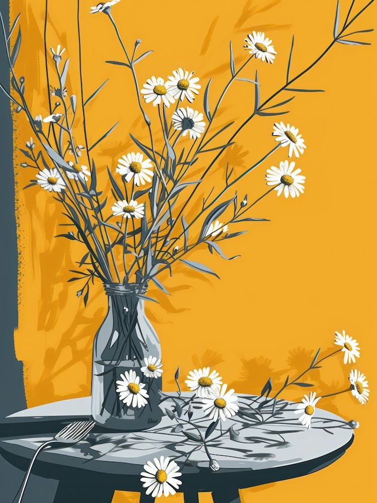 Daisy Flowers On A Table   Contemporary Illustration 4