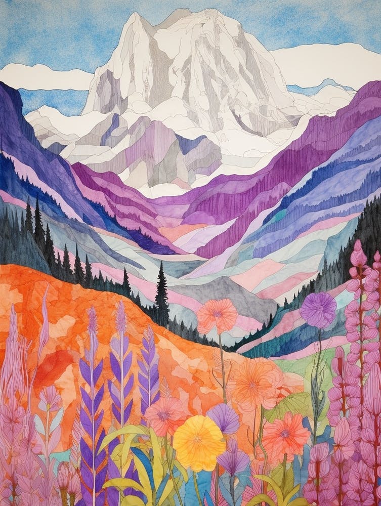 Mount Rainier United States 2 Colourful Mountain Illustration